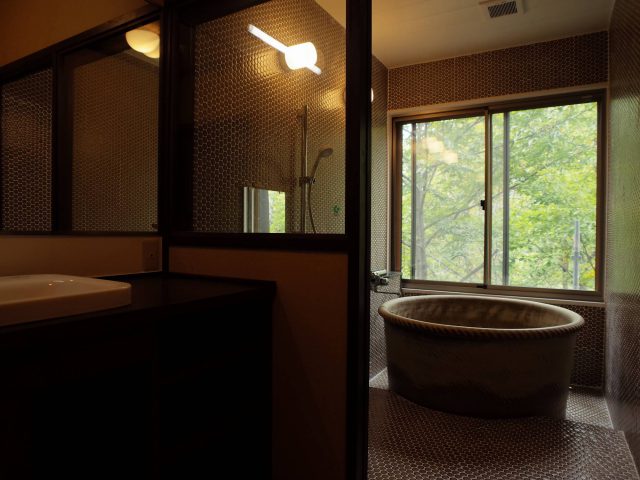 長野県山ノ内町志賀高原の温泉旅館の新築設計の和風の浴室